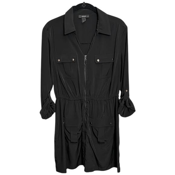 Alfani Black Zip Front Utility Shirt Dress Size 12 - Picture 1 of 7